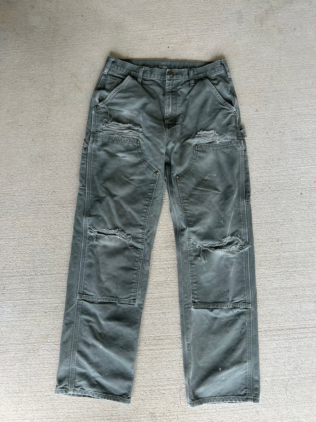 Faded/Distressed Olive Carhartt Double Knees 32x32