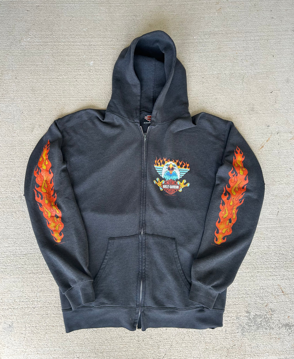 90’s Harley Davidson Eagle Flames Zip Up Large