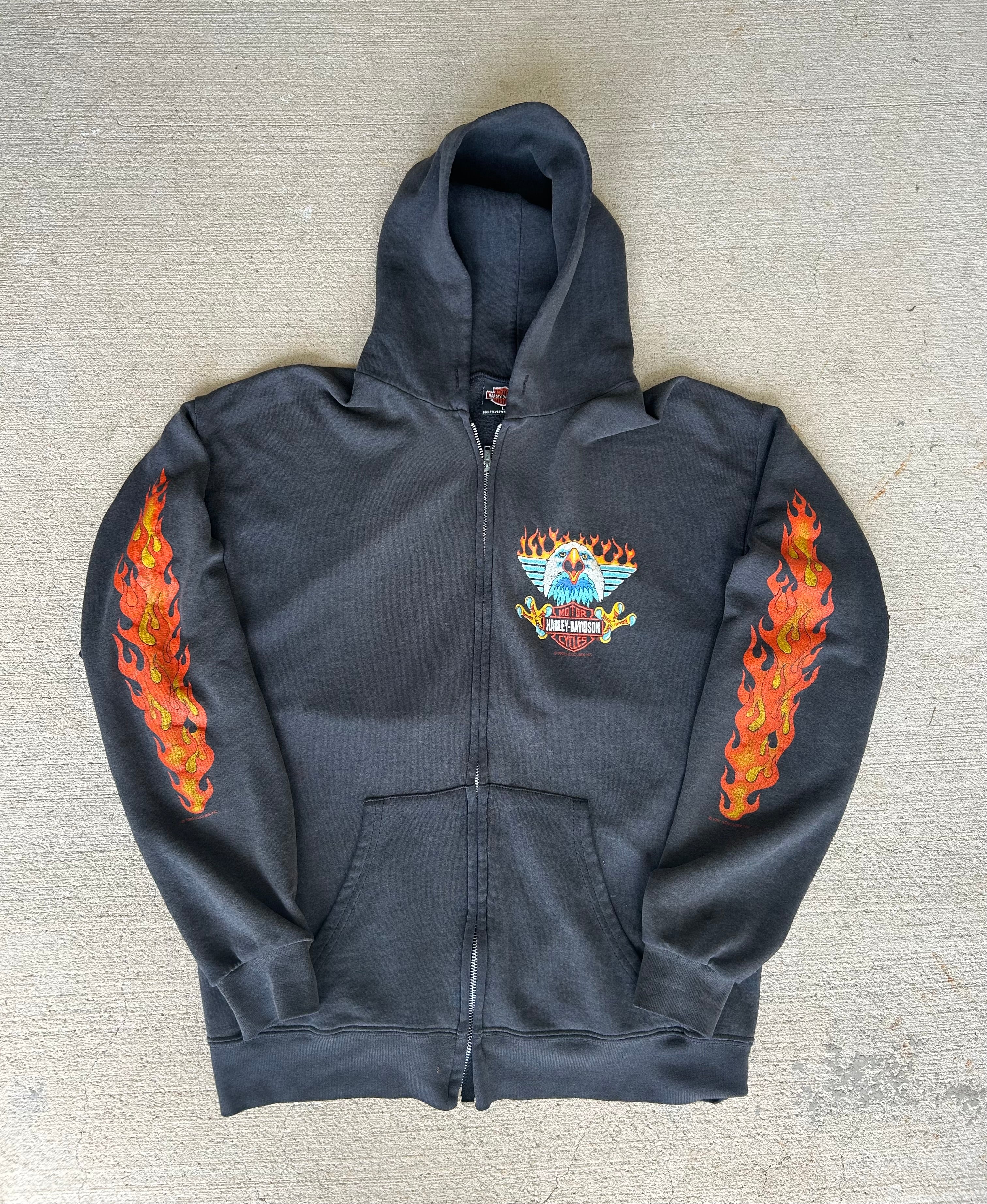 90’s Harley Davidson Eagle Flames Zip Up Large